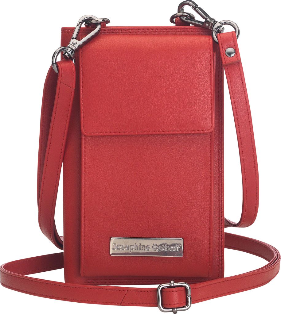 Josephine Osthoff Handy Umhängetasche mit Geldbörse, handgemacht aus 100% Echtleder, Clutch für Damen, RFID Schutz, Crossbody Schultergurt, 12 K...