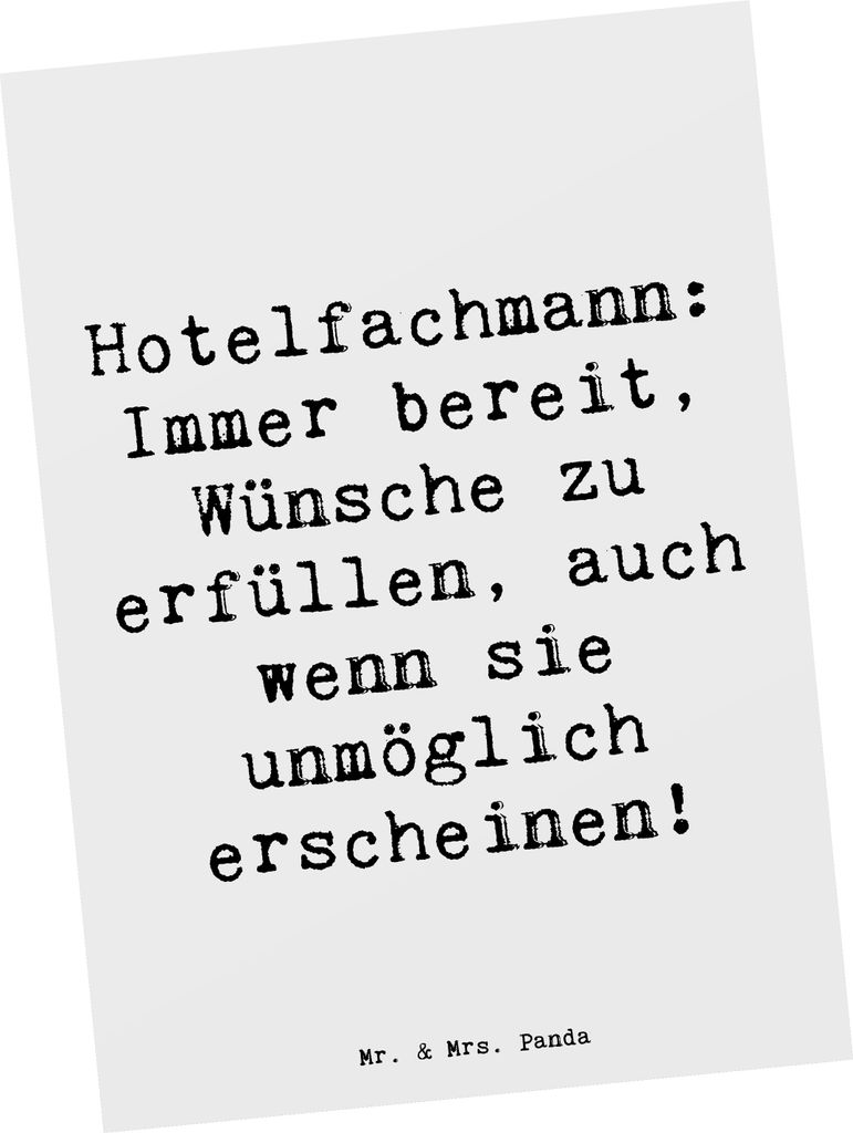 Mr. & Mrs. Panda Grußkarte Spruch Hotelfachmann Zauber - Weiß - Geschenk, Fotokarte, Ansichtskarten, Flexibilität, Servicequalität, Teamgeist, ...
