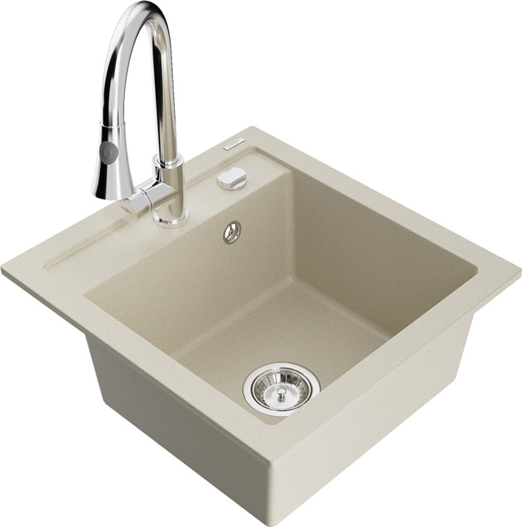 Mexen Vito 1-Becken-Granit-Spüle mit Mischbatterie Elia, Beige - 6503-69-670101-00