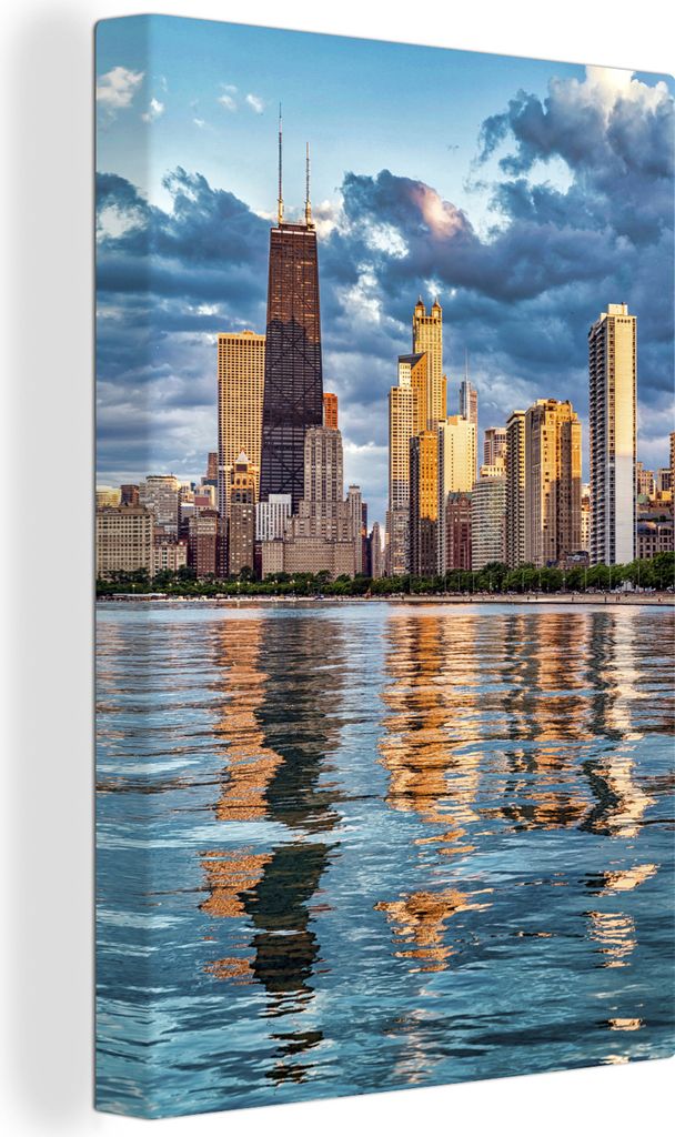 OneMillionCanvasses - Leinwandbilder - 90x140 cm, Chicago - Wasser - Wolken, Wandbilder Kunstdruck Wanddekoration - Wandschmucke - Schlafzimmer
