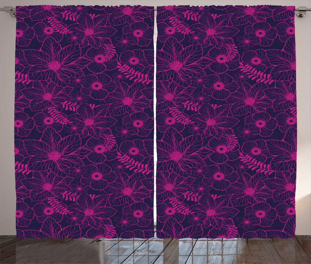 Rideau Universel Prêt à Poser Floral Vintage 280x225 cm Magenta Indigo