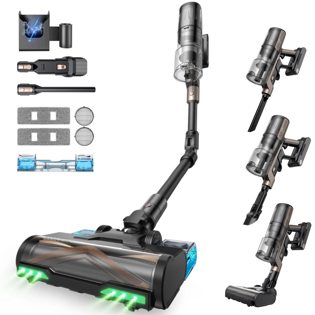 Proscenic P20 OnePass Akku Staubsauger 680W, 85kPa Saugleistung, 70 Min Laufzeit, Saugen & Wischen 2-in-1, Kabellos, Anti-Tangle Bürste, LED-Display