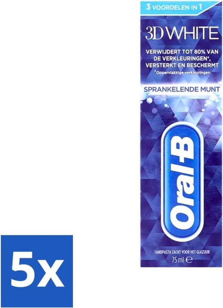 Oral-B 3D White Zahnpasta mit prickelnder Minze, 75 ml - Vorteilspack - 5 Stücke