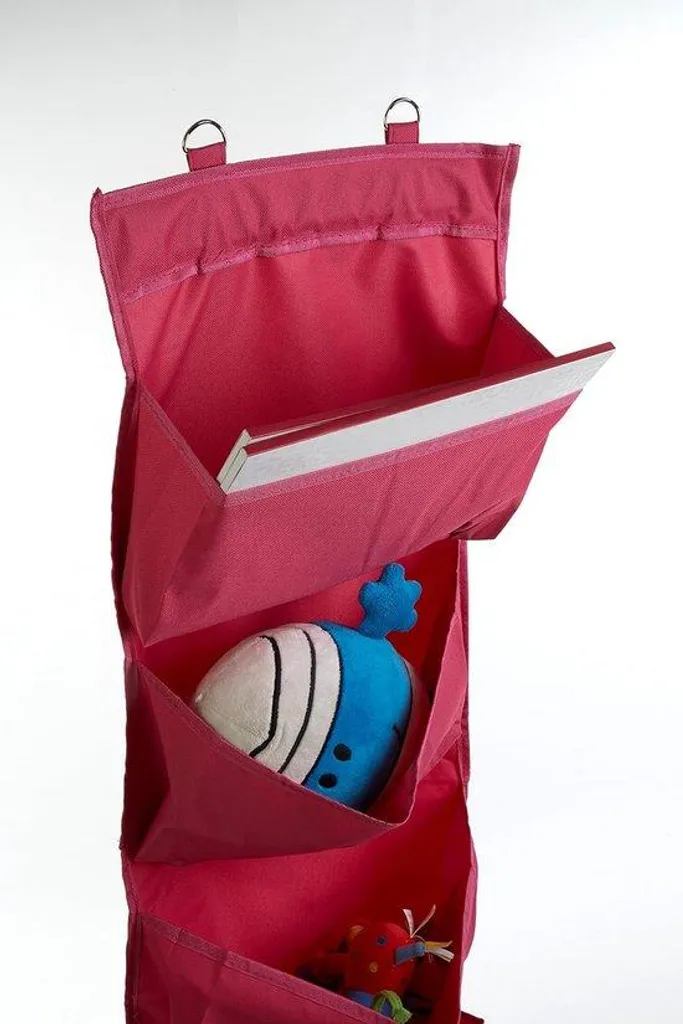 Organiseur porte rose 10x34x90 cm en polyester avec 4 poches larges