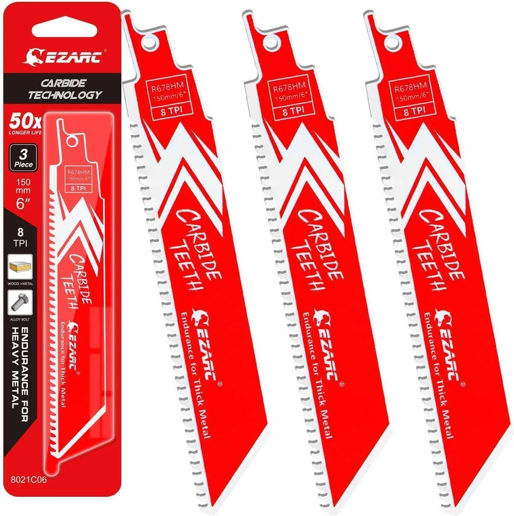 Lame Scie Sabre Carbure 150mm 8 TPI EZARC pour Coupe de Métal Haute Densité