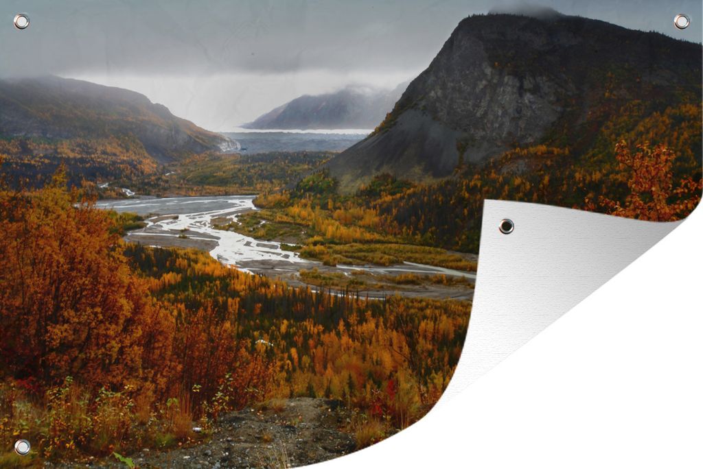 MuchoWow 120x80 cm Outdoor-Poster Gartendeko Sichtschutz Garten Poster für den Garten Gletscher mit dem Denali im Hintergrund in Amerika.