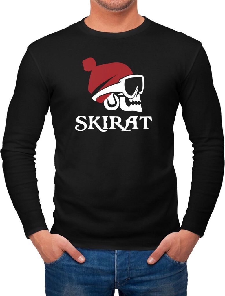 Herren Long-Sleeve Skirat Ski-Fahrer Snowboard-Fahrer Wintersportler Pirat lustig Fun-Shirt Langarm-Shirt Moonworks schwarz M