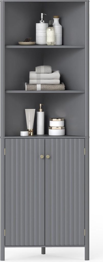 COSTWAY 172,5 cm Küchenschrank schmal, Eckschrank mit 2 Türen & 5 Ablagen, Buffetschrank, Mehrzweckschrank Hochschrank für Küche, Wohnzimmer, Grau