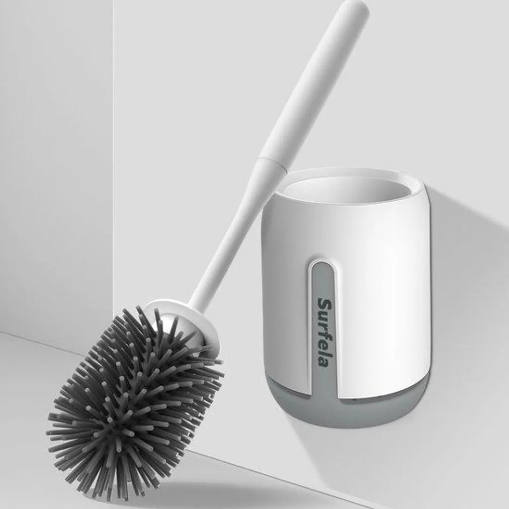 Brosse de toilettes en silicone murale antibactérienne et support gris