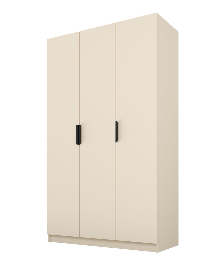 PAWS MOBEL Kippbarer beige Kleiderschrank 120x52x200 cm, dreitüriger offener Kleiderschrank ohne Spiegel, mit Einlegeböden und Kleiderbügel