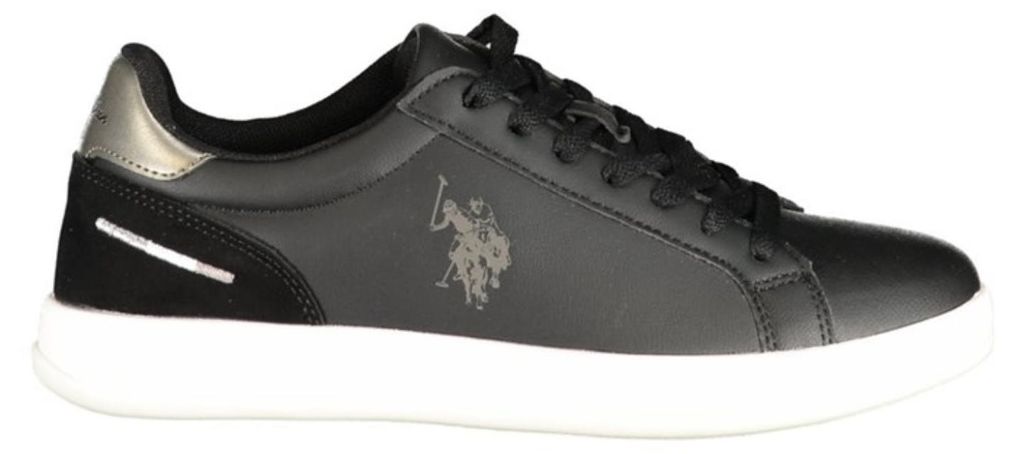 Schwarze Damen-Sportschuhe mit weißen Akzenten und herausnehmbaren Sohlen