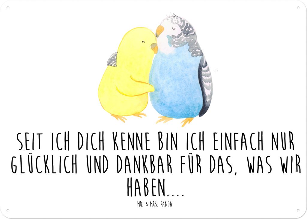 Mr. & Mrs. Panda Wandbild Wellensittich Liebe DIN A4 - Weiß - Geschenk, Blechschild, Türschild, Umarmung, Blechtafel, Freundin, Verknallt, tafel,...