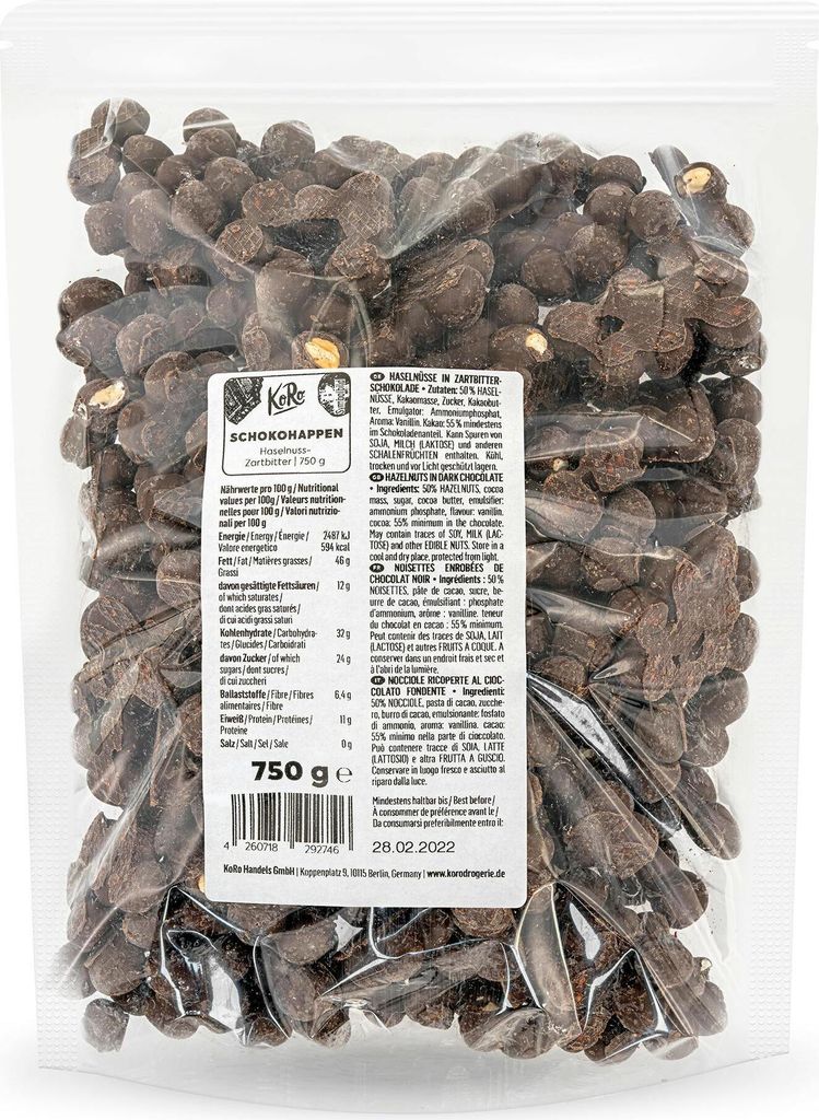KoRo I Schokohappen Haselnuss-Zartbitter 750 g Produktbild 