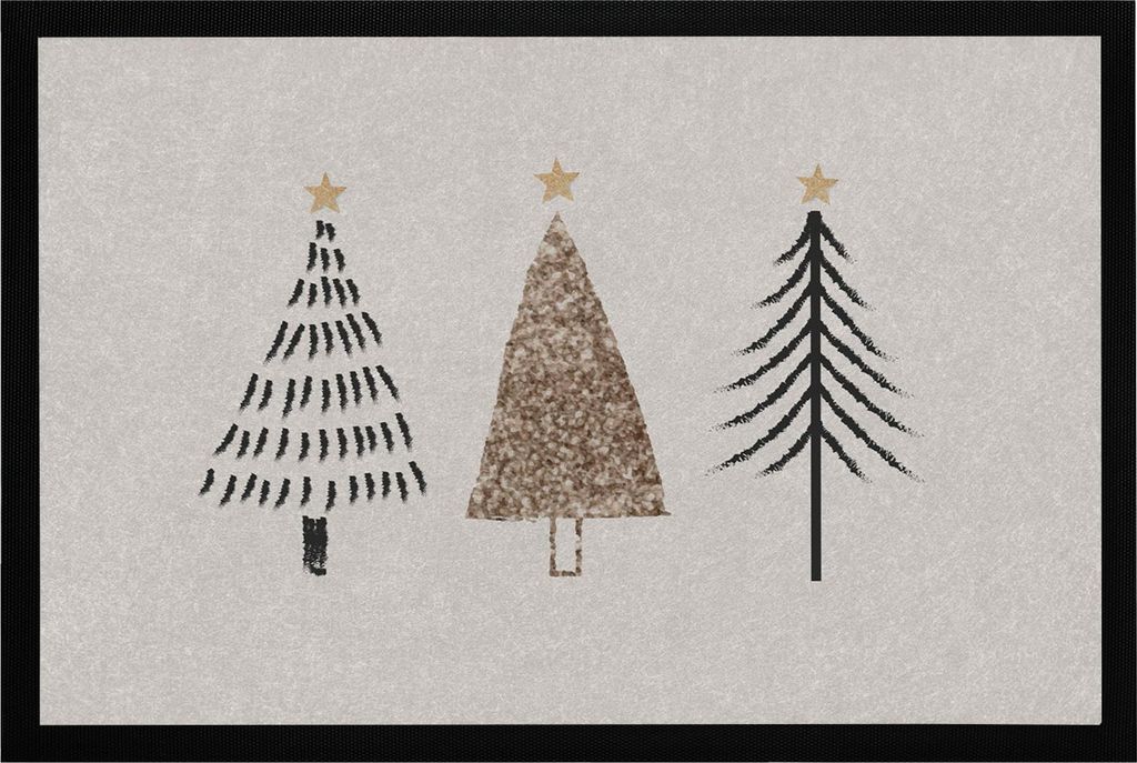 Fußmatte Winter Bäume Skandi Style Frohe Weihnachten rutschfest & waschbar schwarz 60x40cm MoonWorks