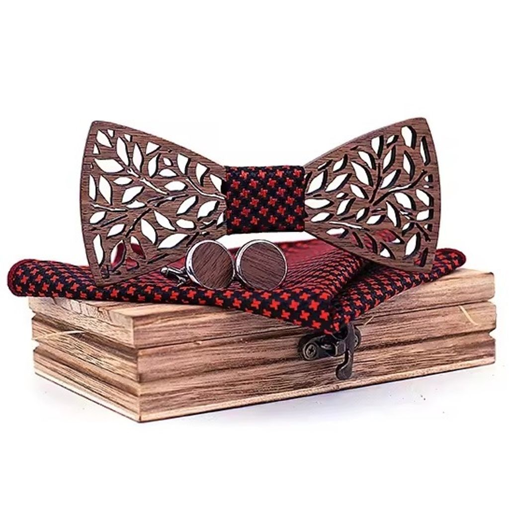 Elegante geschnitzte Holzfliege Schwarz/Rot KP30908 Produktbild 