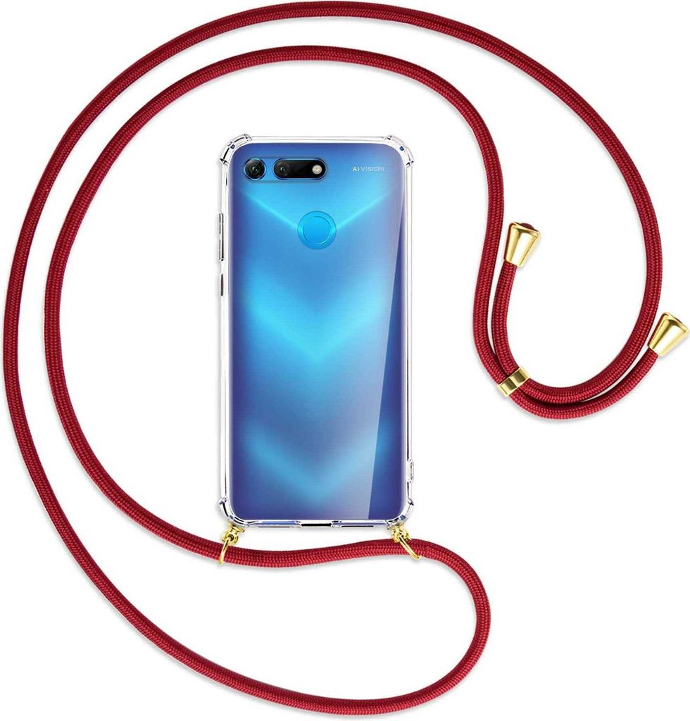 Handykette Backcover-Schutzhülle mit Band (Metall goldfarben) für Honor View 20 / V20 - dunkelrot