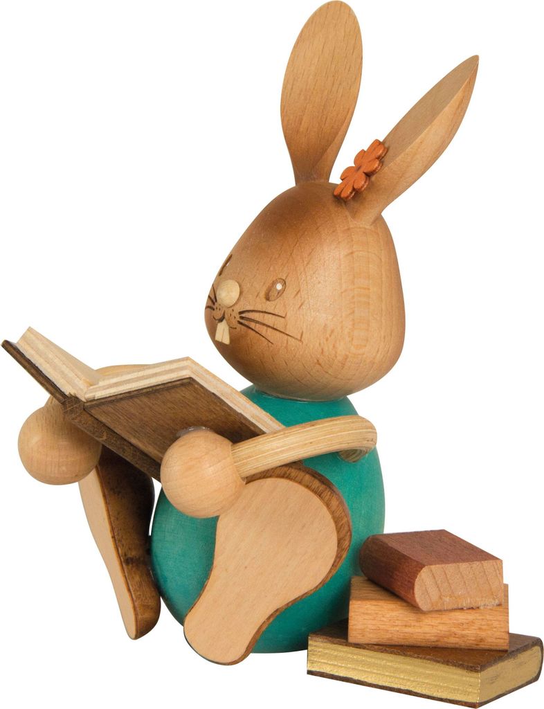 Drechslerei Kuhnert - Dekofigur aus Holz - Hase Stupsi mit Büchern - ca. 12cm