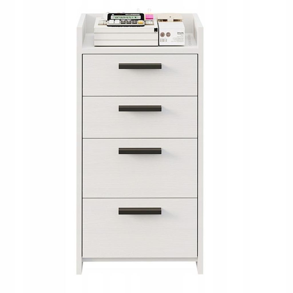 Weiße Kommode, Container für Schreibtisch, Büroschrank, Schrank mit 4 Schubladen, hoch