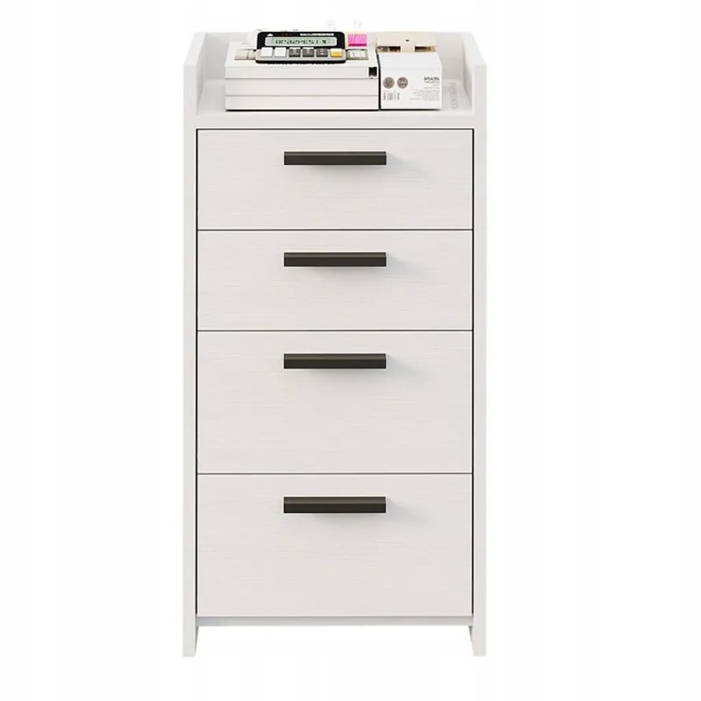 Comò Bianco 4 Cassetti Alto - Mobile Archiviazione Ufficio e Scrivania