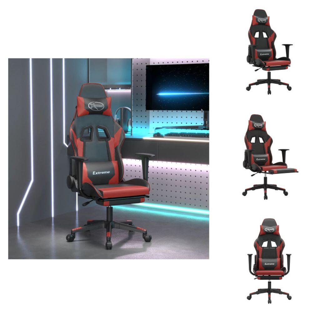 vidaXL Gaming-Stuhl mit Massage & Fußstütze Schwarz Weinrot Kunstleder - Gaming-Sessel