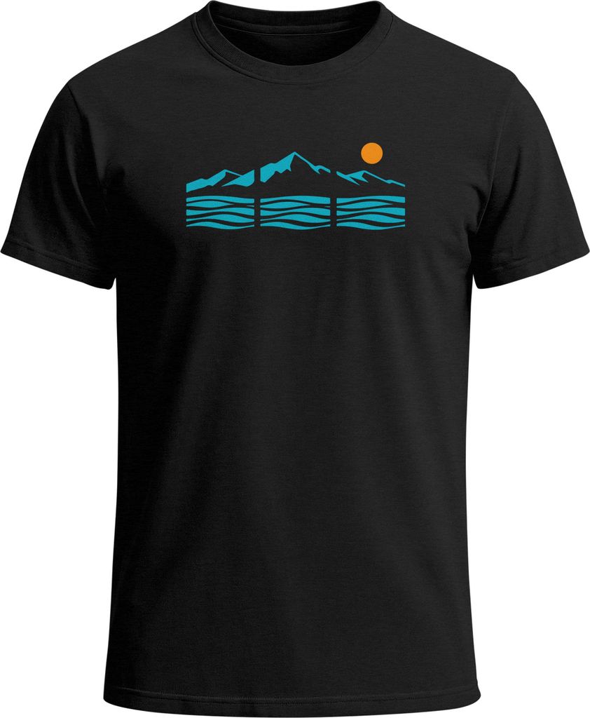 Herren T-Shirt Grafik Landscape Illustration Berge Nature Streetwear Printshirt Fashion Streetstyle Männer Neverless