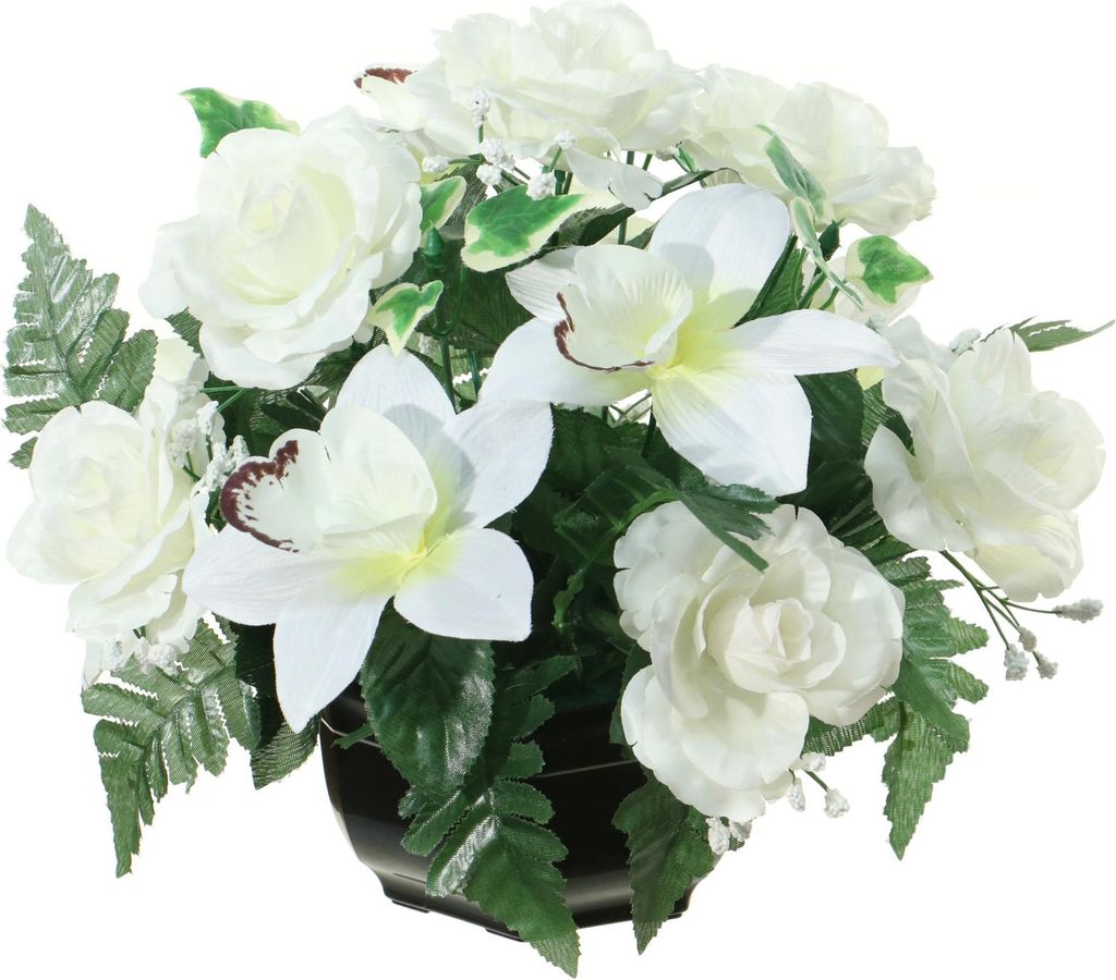 Louis Maes Kunstliche Blumen Orchidee/Rosen im Topf - Farben creme/weis - 25 cm