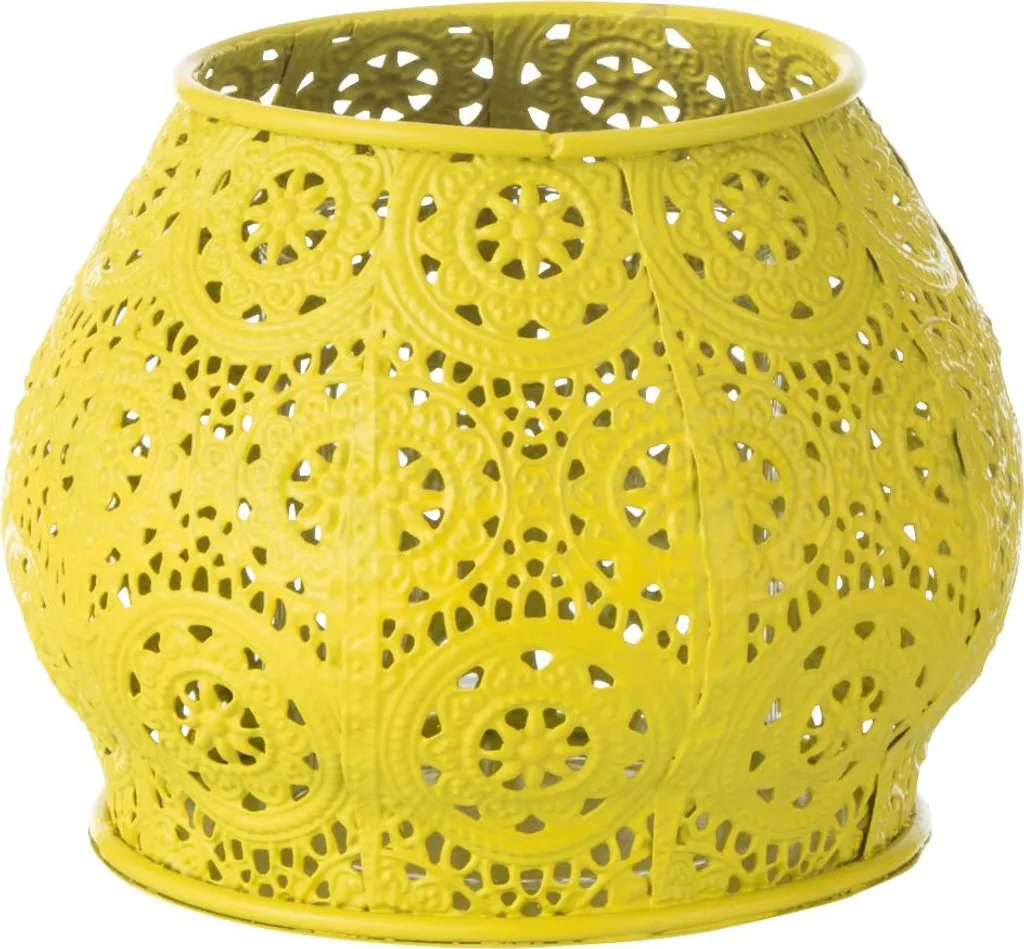Photophore en métal et verre jaune J-Line - Petite bougie cylindrique