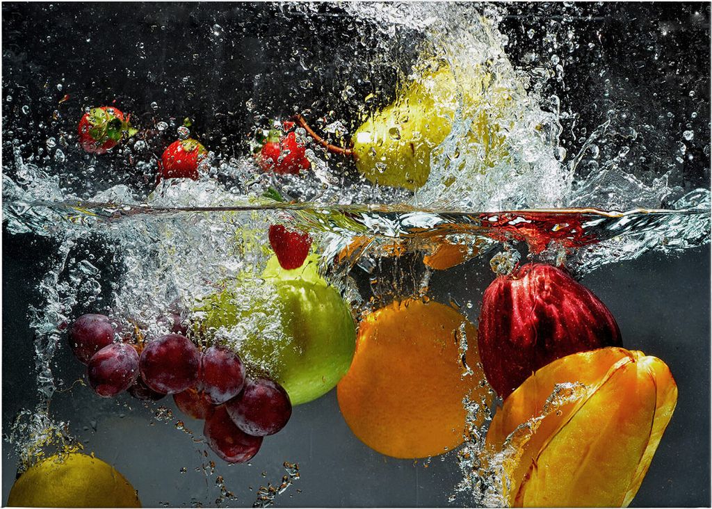 Leinwandbild Essen Trinken 50 x 70 cm - Wandbild Orange Gelb - Keilrahmen Früchte Wohnzimmerdeko Wanddeko Wandgemälde