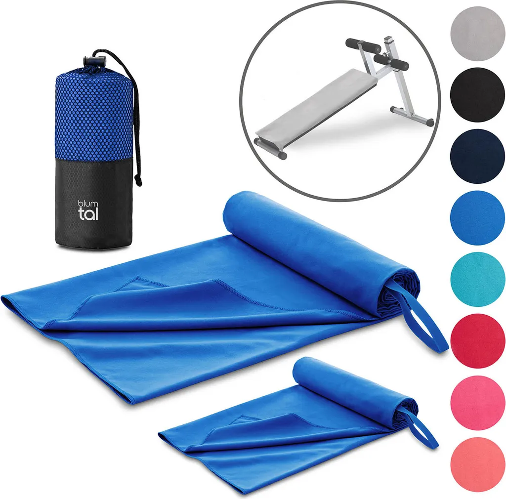 Set di 2 asciugamani fitness Blumtal - asciugamano sportivo in microfibra da palestra 180x90cm + asciugamano in microfibra 80x40cm - Asciugamano da palestra/asciugamano in microfibra - blu
