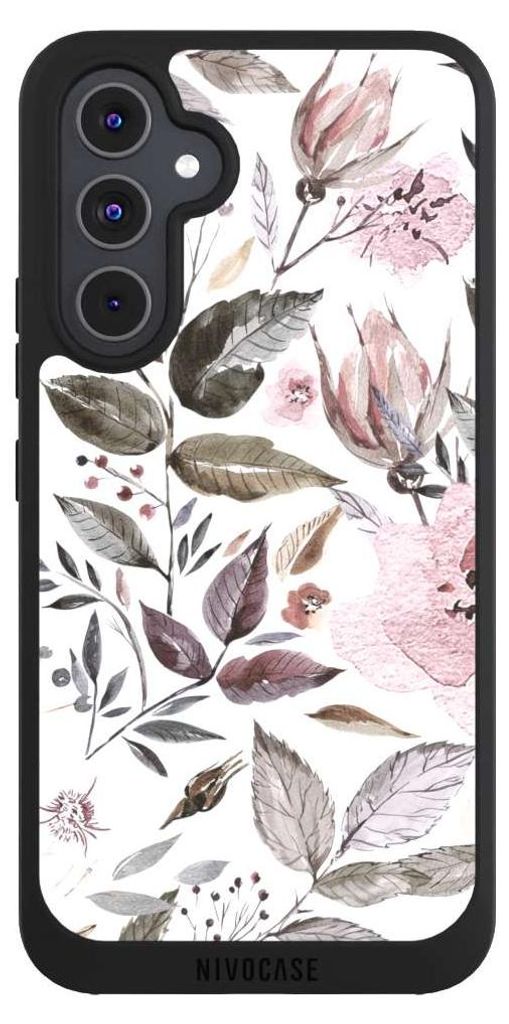 NIVOCASE Handyhülle für Samsung Galaxy A54 5G Hülle NIVOpure Case Schwarz Blumen Pastell Wasserfarbe