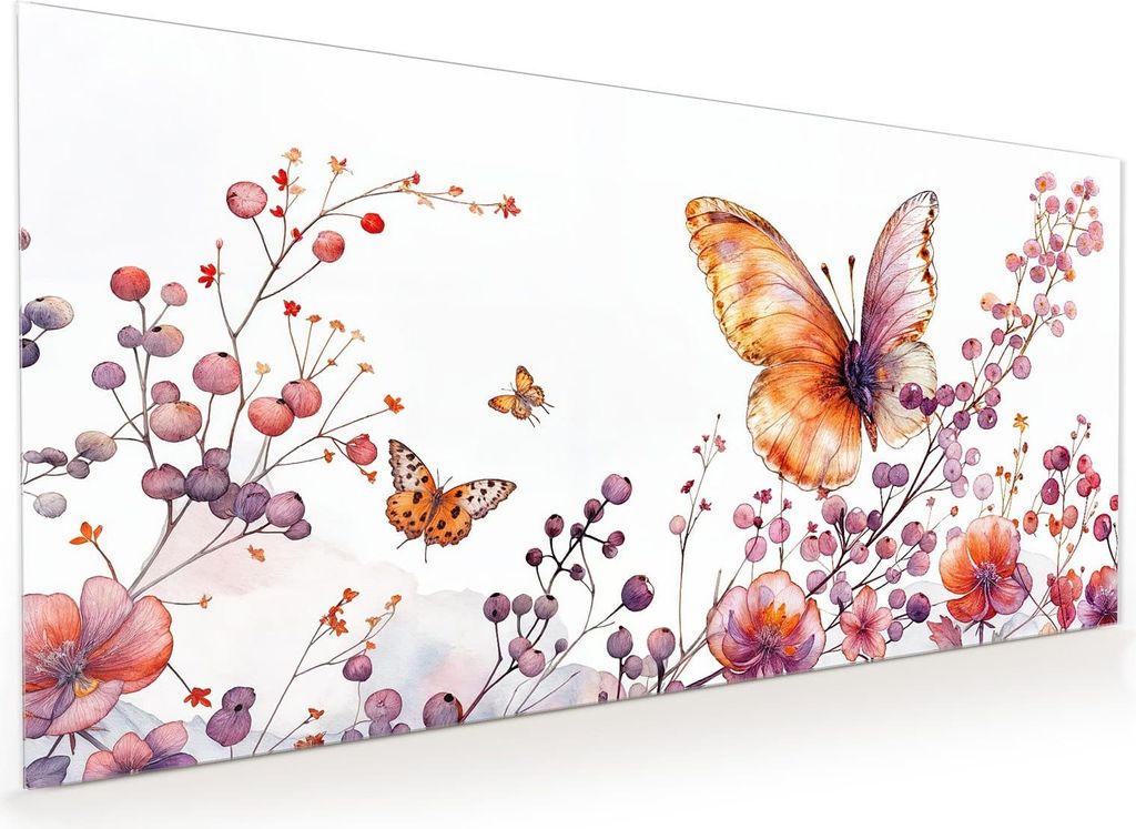 Küchenrückwand Spritzschutz Glas mit Motiv Blumen und Schmetterlinge 40 x 40 cm