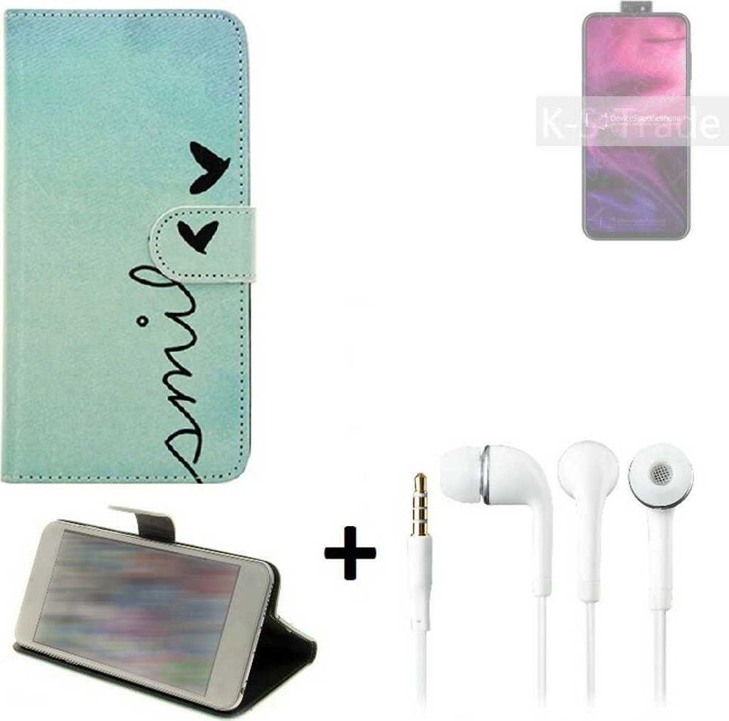 K-S-Trade Schutz Hülle Handy Hülle kompatibel mit HiSense Infinity H50 Zoom 360° Wallet Case Schutz Hülle ''smile'' inkl. Ohrstöpsel Smartphone