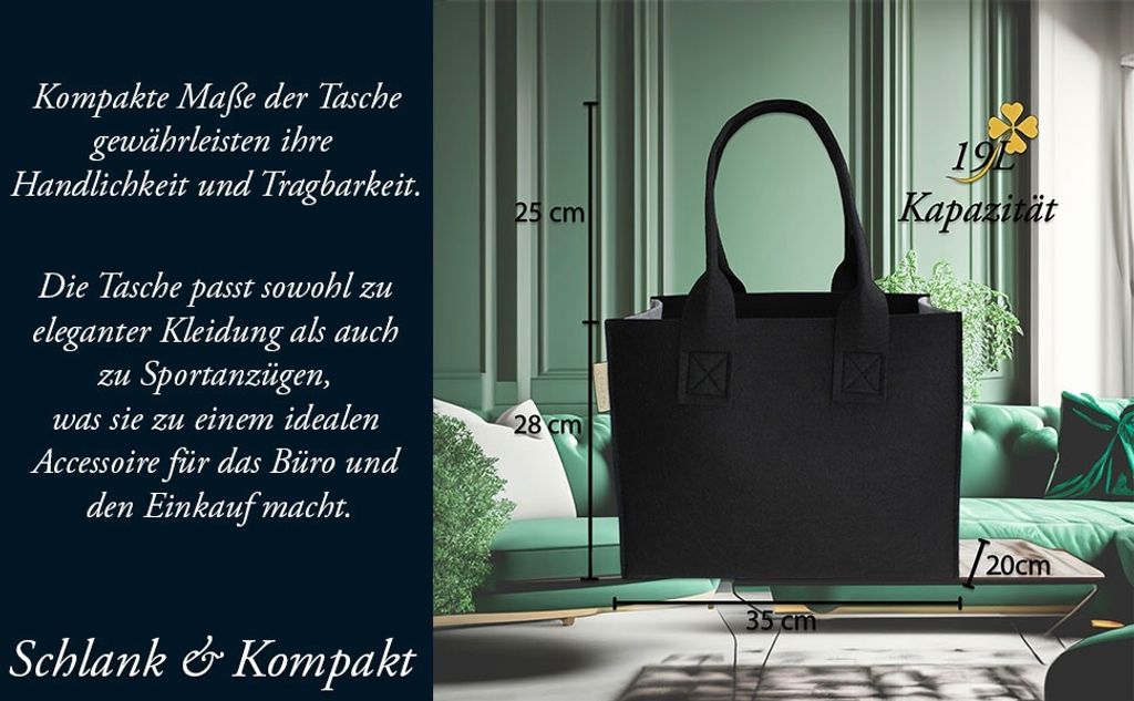 SILUK Filztasche Einkaufstasche Tasche Filz Shopper 35 x 20 Produktbild 6