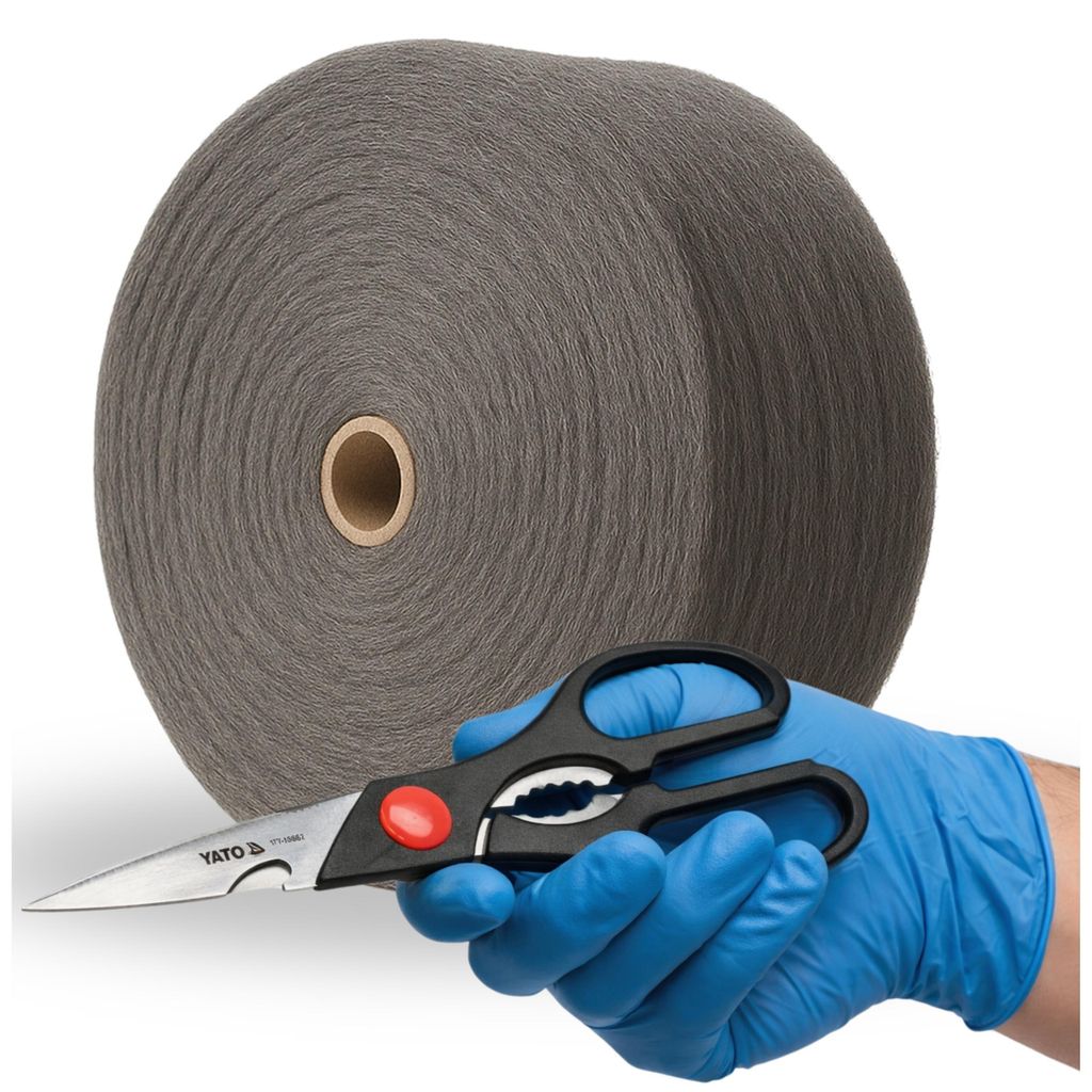 Stahlwolle Rolle 1 kg Grad 0+00 Universal – Polierwolle zum Reinigen, Polieren & Renovieren von Metall, Holz & Stein – inkl. Yato Schere & Hand...