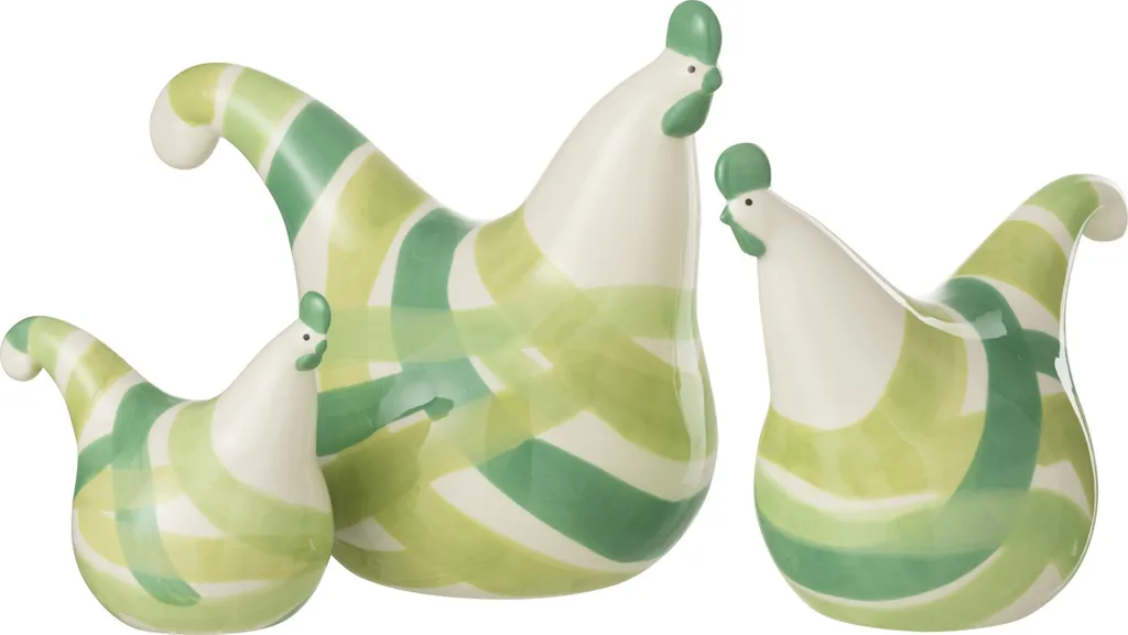 Set de 3 Poules J-Line en Dolomite Vert - Design Moderne pour Cuisine