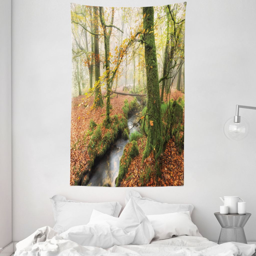 ABAKUHAUS Herbst Wandteppich und Tagesdecke, Misty Woods Cornwall aus Weiches Mikrofaser Stoff Waschbar ohne Verblassen Digitaldruck, 140 x 230 cm,...