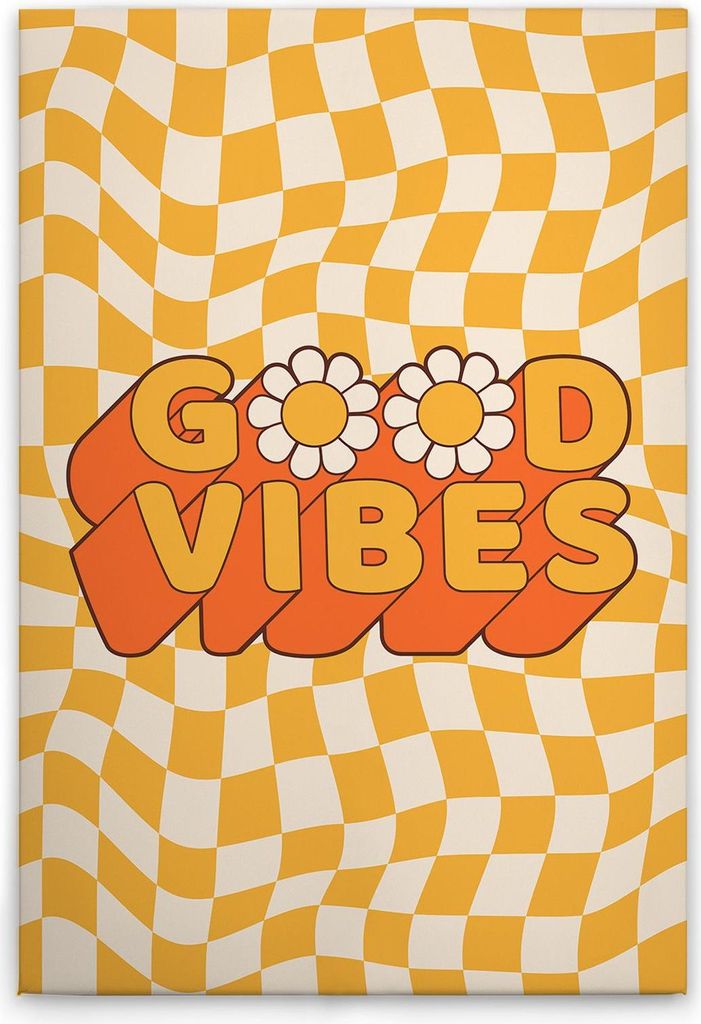 TADESSI Leinwandbild Buntes Retro Bild "Good Vibes" - Wandbild 60 x 90 cm - Kunstdruck auf Leinwand in Gelb Orange - M1-No.51636