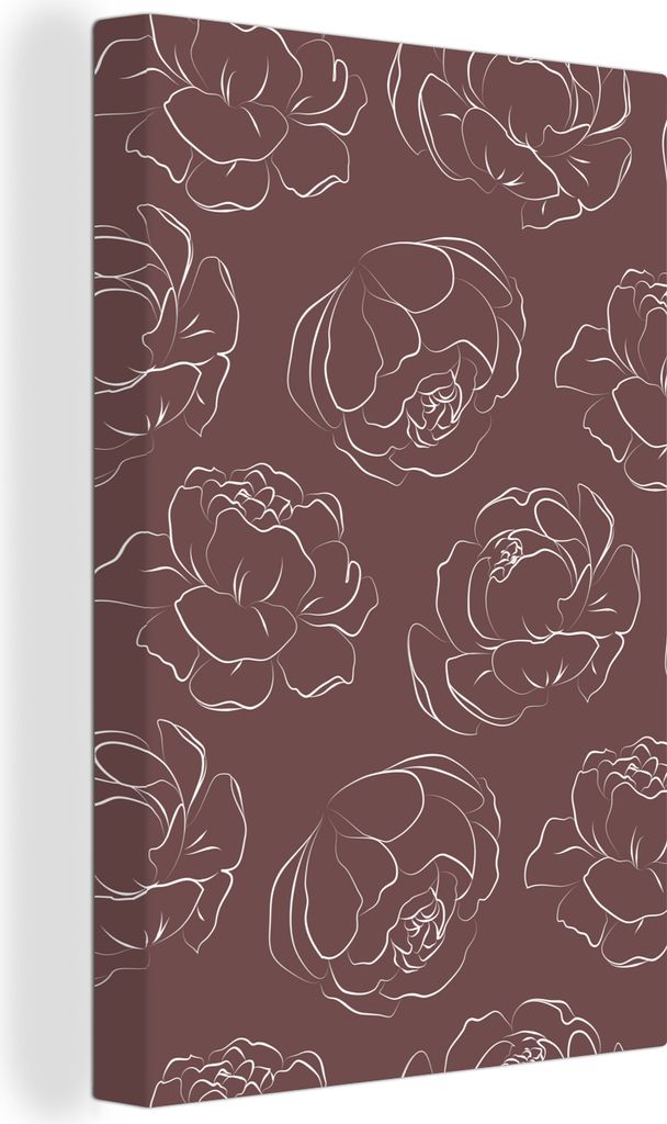 OneMillionCanvasses - Leinwandbilder - 90x140 cm, Blumen - Muster - Rosen - Linienkunst, Wandbilder Kunstdruck Wanddekoration - Foto auf Leinwand...