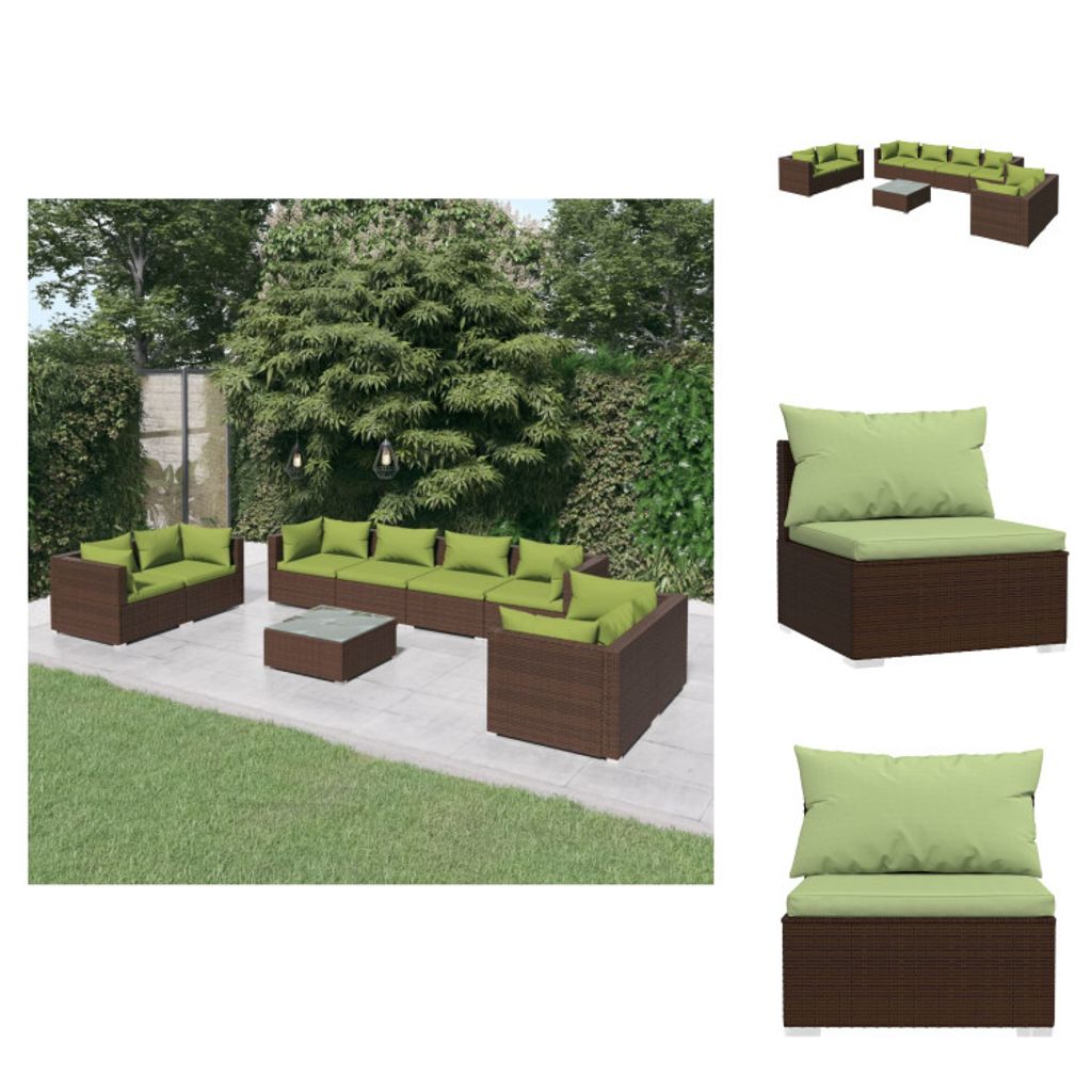 vidaXL 9-tlg. Garten-Lounge-Set mit Kissen Poly Rattan Braun - Gartenmöbel-Sets
