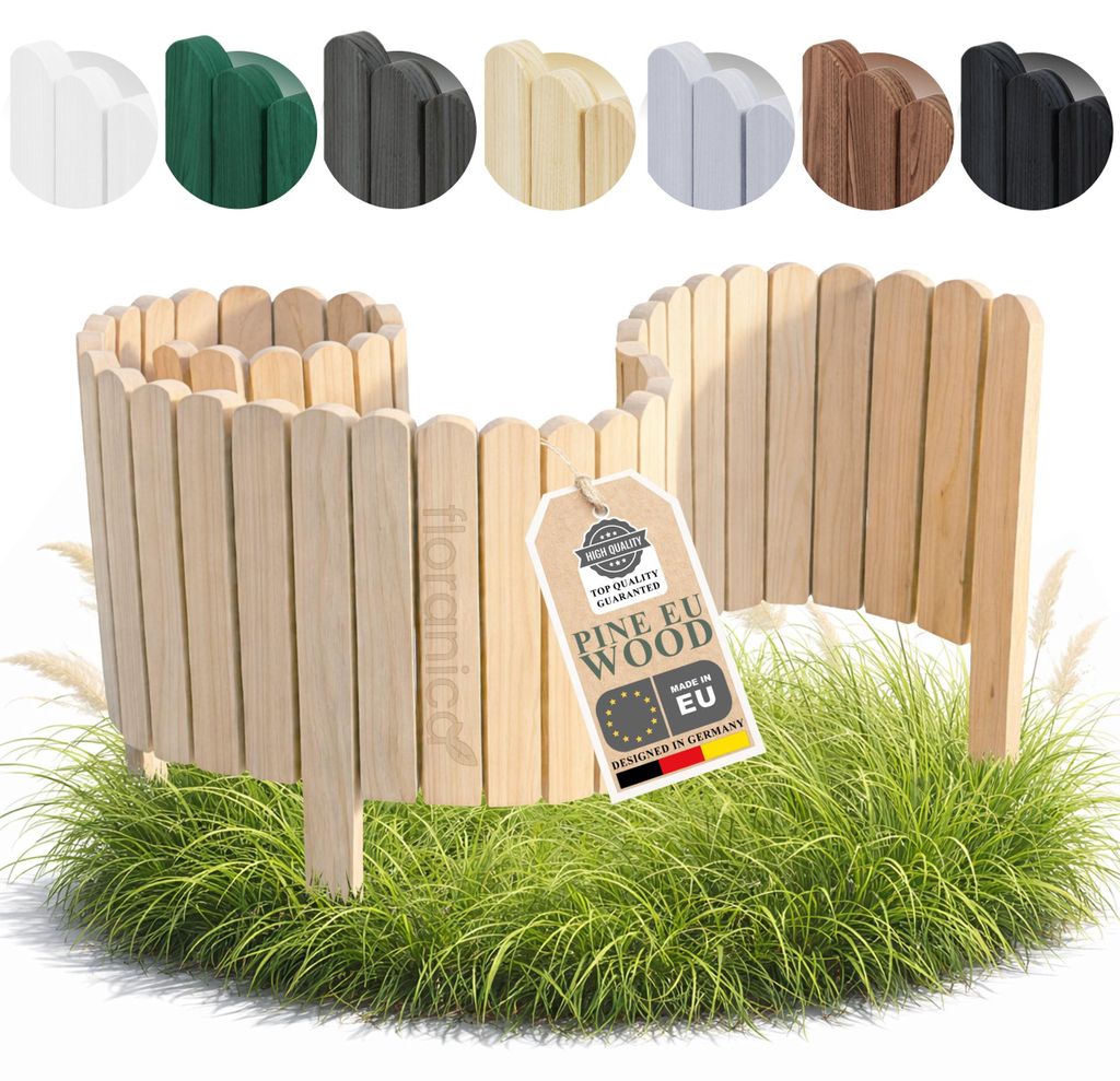 Floranica Beeteinfassung Rasenkante Holz 30 x 200 cm Naturholz Beetumrandung Gartenzaun Rollborder Palisade Holzzaun