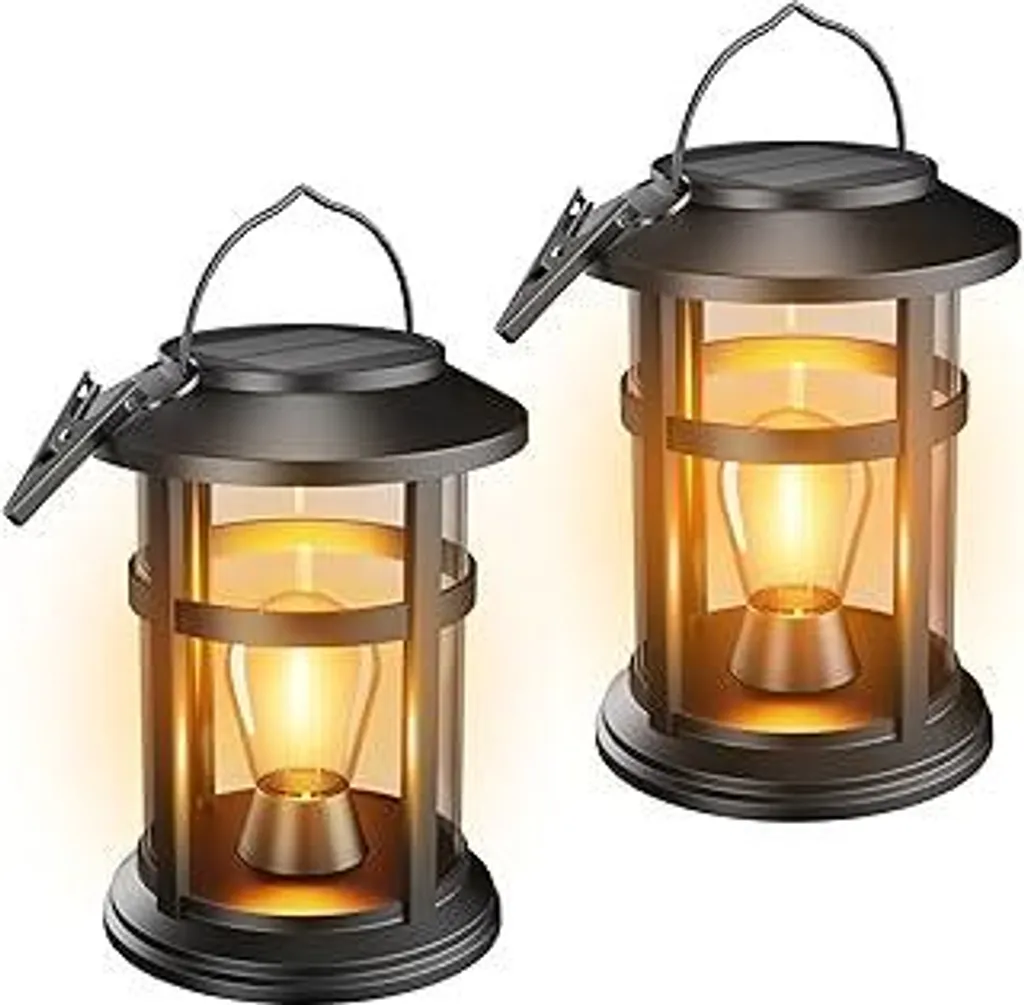 2 lampade solari da esterno a sospensione, lanterne solari per esterni, IP65 resistenti alle intemperie, lanterna solare con lampadina a LED per giardino, balcone, campeggio, Halloween, illuminazione decorativa natalizia