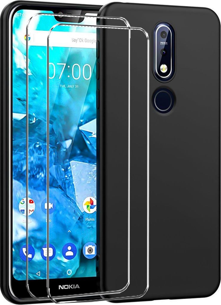 2in1 Schutz Cover Set für das Nokia 3.2 besteht aus 2x 9H Glas Folie Display Schutzfolie und 1x Silikon Case Schutzhülle - Hülle in Schwarz
