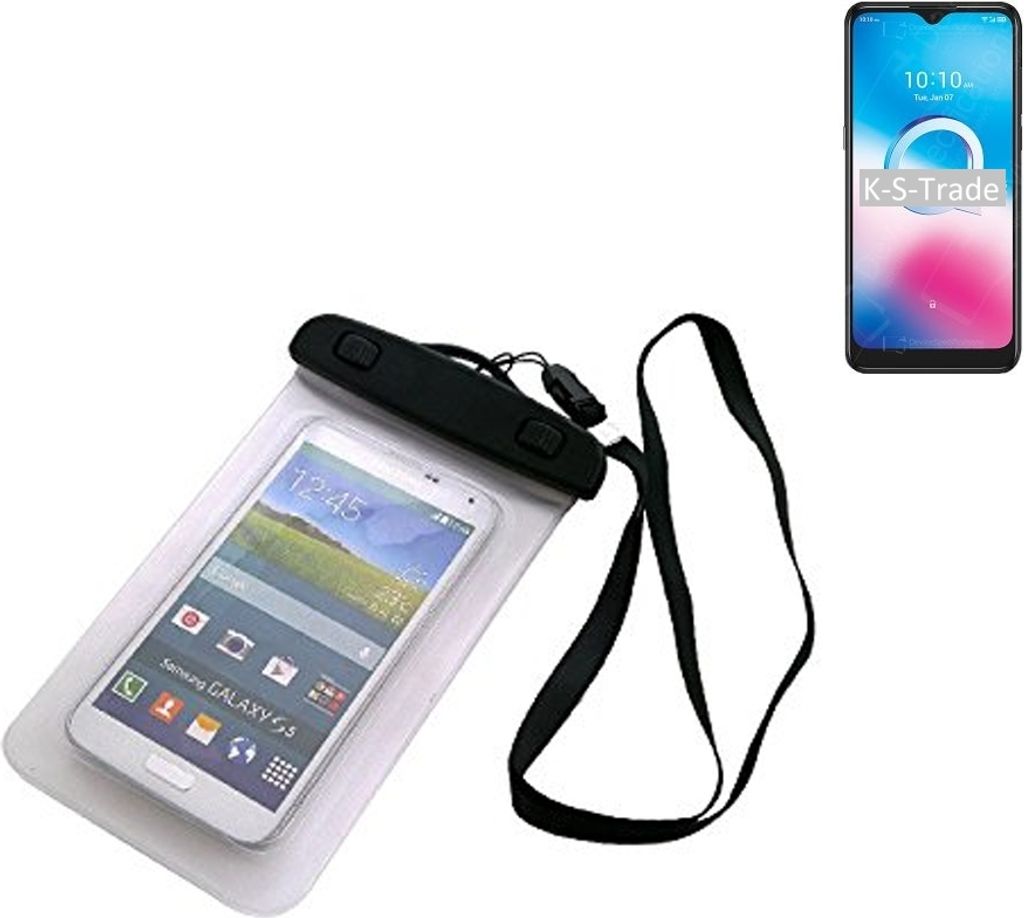 K-S-Trade Schutz Hülle Handy Hülle Kompatibel mit Alcatel 3L (2020) Beach Bag wasserdicht 16cm x 10cm Schutzhülle Staub Sand Flachwasser Beachbag