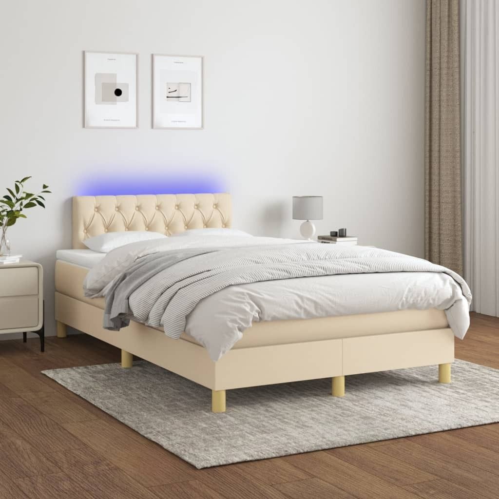CLORIS Boxspringbett mit Matratze & LED Creme 120x200 cm Stoff 3133946