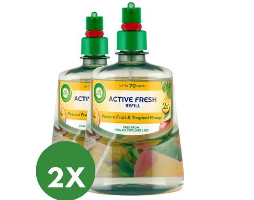 Air Wick Active Fresh Nachfüllpackung für automatischen Lufterfrischer, Tropische Mango & Maracuja 2x228ml