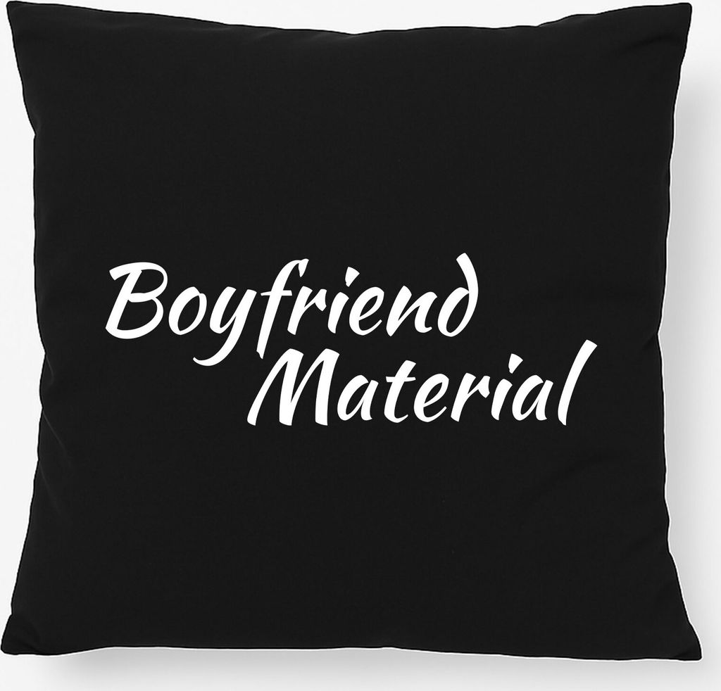 Huuraa Kissen Boyfriend Material Schriftzug 40x40cm mit Füllung Black Baumwolle Dekokissen Geschenkidee