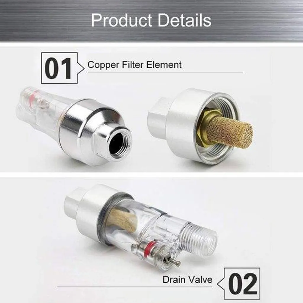 Mini filtre anti-condensation pour aérographe raccord 1/8 et vis acier
