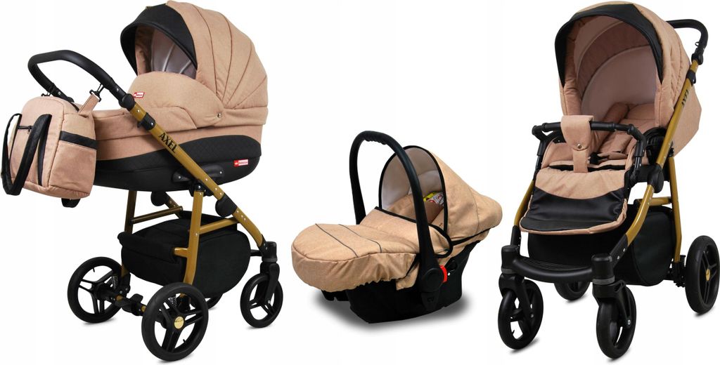 BabyLux Axel | 3in1 Kinderwagen Set | Beige | Kombikinderwagen | Kinderwagenset | Buggy + Babyw