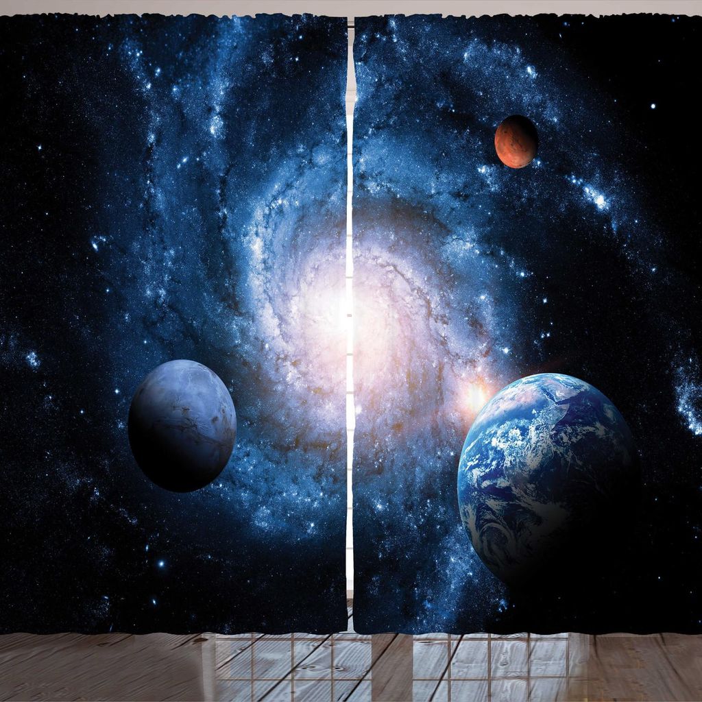 ARANDE Andromeda Gardine, Weltraum Planeten des Sonnensystems und Dusty Spiral Galaxy in Universe Hintergrund, 280 x 245 cm, Mehrfarbig