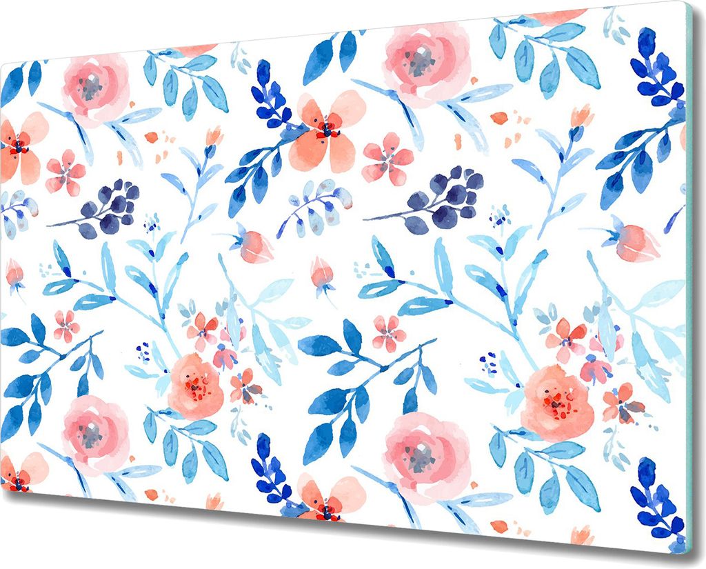 Glas Schneidebrett Herdabdeckplatten Schneideplatten - 80x52 cm - Aquarell Blumen
